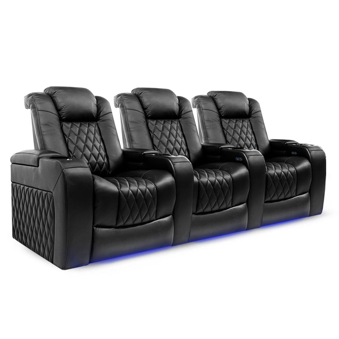 Valencia Tuscany Row of 3 Black Leather Power Reclining Home Theatre Seating