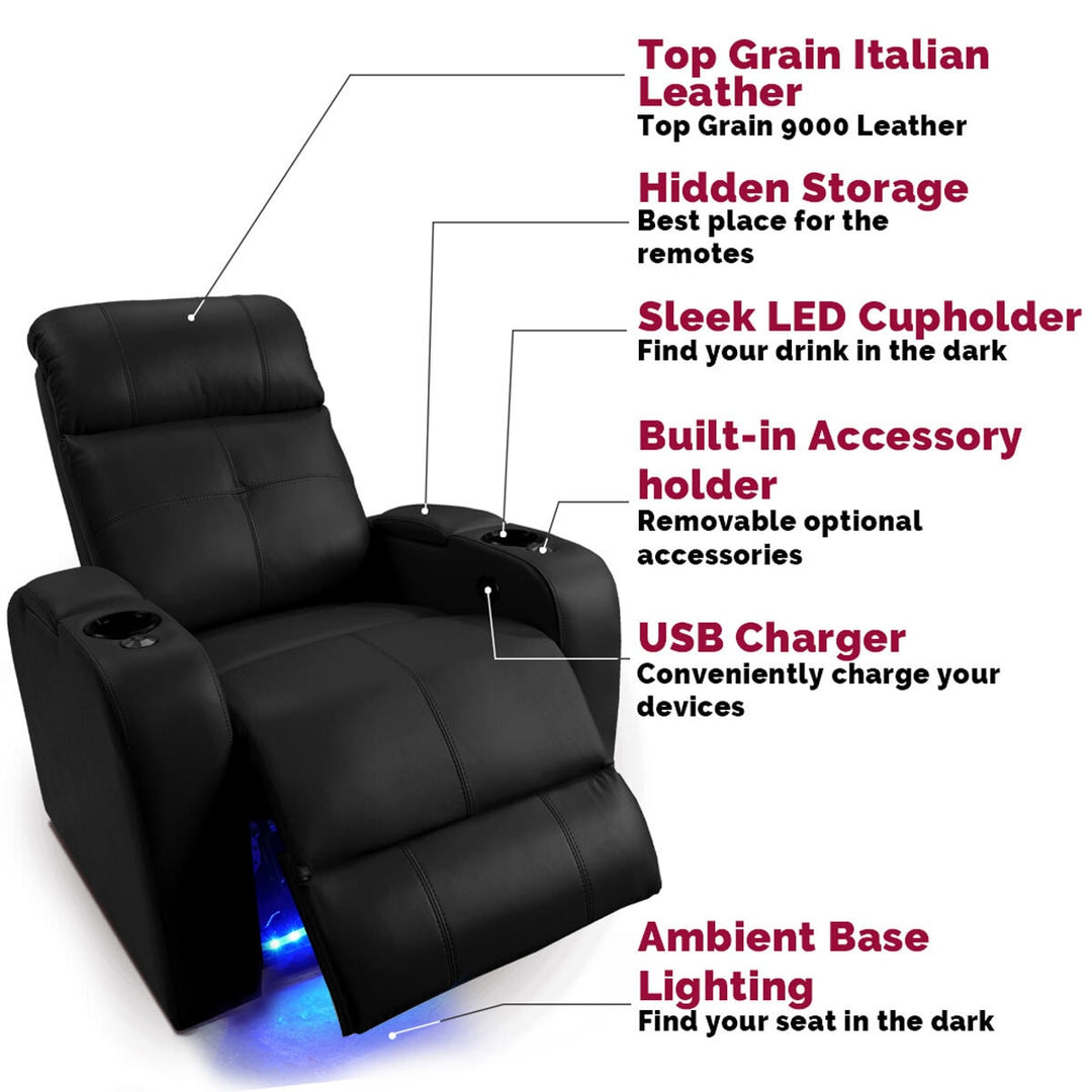 Valencia Verona Black Leather Power Reclining Home Theatre Chair
