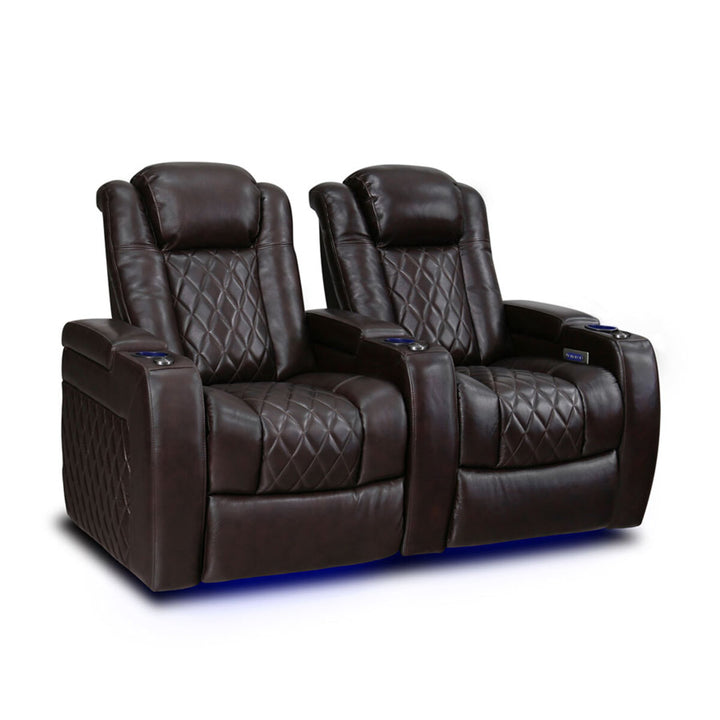 Valencia Tuscany Row of 2 Brown Leather Power Reclining Home Theatre Seating