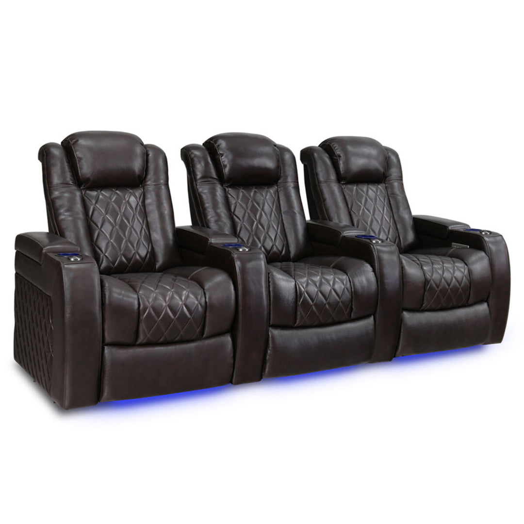 Valencia Tuscany Row of 3 Brown Leather Power Reclining Home Theatre Seating
