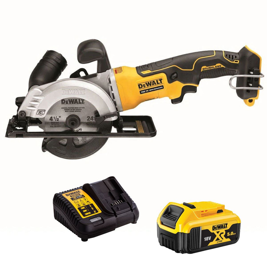 Dewalt DCS571N 18V XR Brushless 115mm Compact Circular Saw with 1 x 5.0Ah Battery & Charger