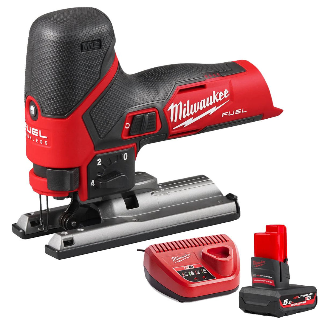 Milwaukee M12FJS-0 12V Fuel Brushless Bodygrip Jigsaw with 1 x 5.0Ah Battery &amp; Charger