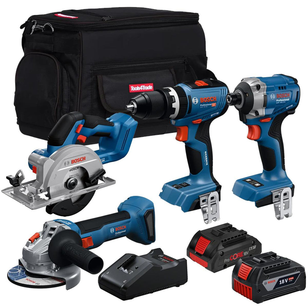 Bosch 18V 4 Piece Brushless Combo Tool Kit With 2 x Batteries & Charger T4TKIT-28127