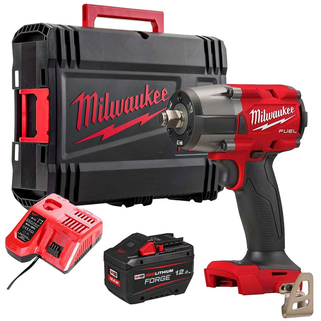 Milwaukee M18FMTIW2F12-0X 18V Fuel Brushless 1/2" Impact Wrench with 1 x 12.0Ah Battery Charger &amp; Case