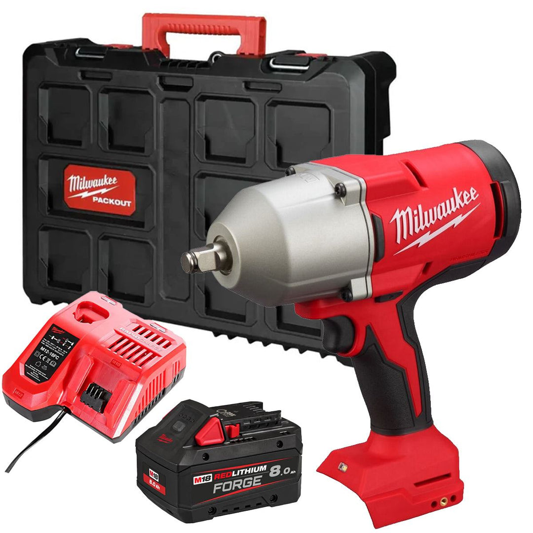 Milwaukee M18BLHIWF12-0X 18V Brushless 1/2" High Torque Impact Wrench with 1 x 8.0Ah Battery Charger &amp; Case