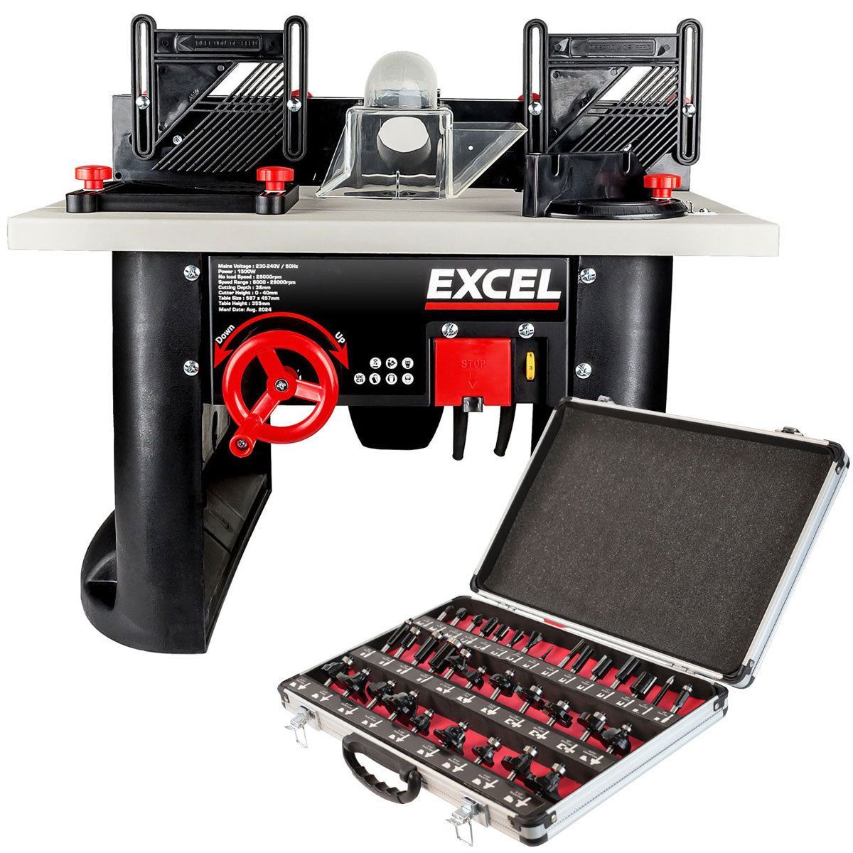 Excel Table Router Cutter 240V/1500W Black with 1/2in Shank Router Cut ...