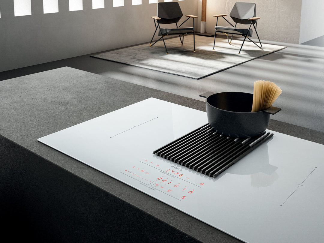 Elica NikolaTesla Libra 83cm White Induction Hob with Downdraft Extractor