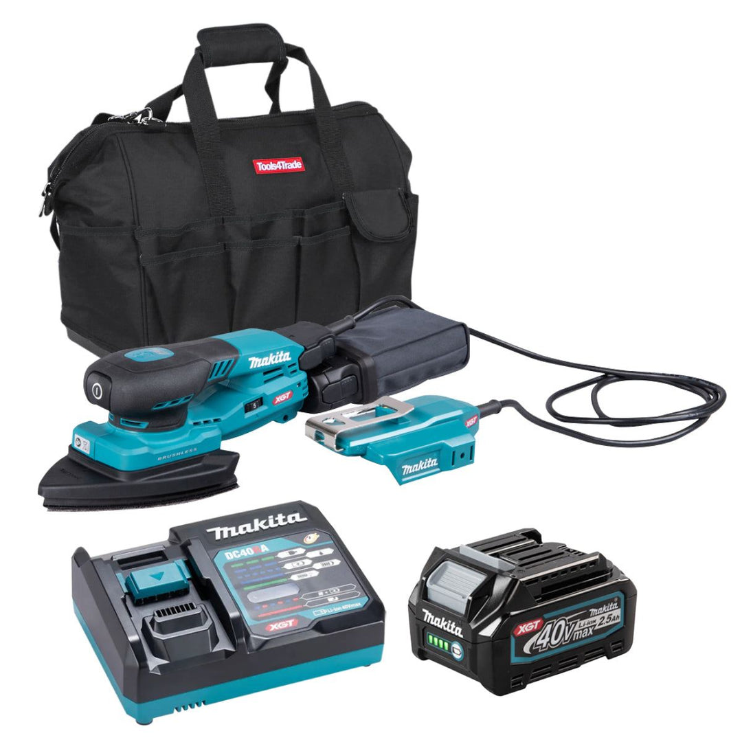 Makita BO006CGZ 40V XGT 100 x 150mm Brushless Orbital Sander With 1 x 2.5Ah Battery Charger & Bag
