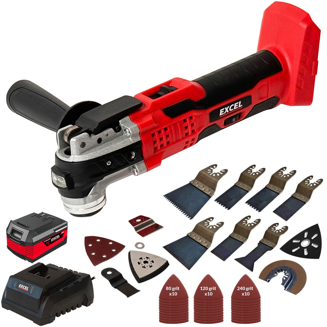 Excel 18V Oscillating Multi Tool with 1 x 4.0Ah Battery Charger & 39 Piece Accessories Set