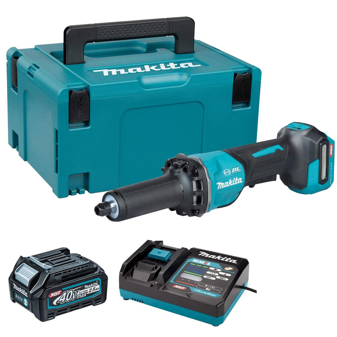 Makita GD002GZ01 40V Max XGT Brushless Die Grinder with 1 x 2.5Ah Battery Charger &amp; Case