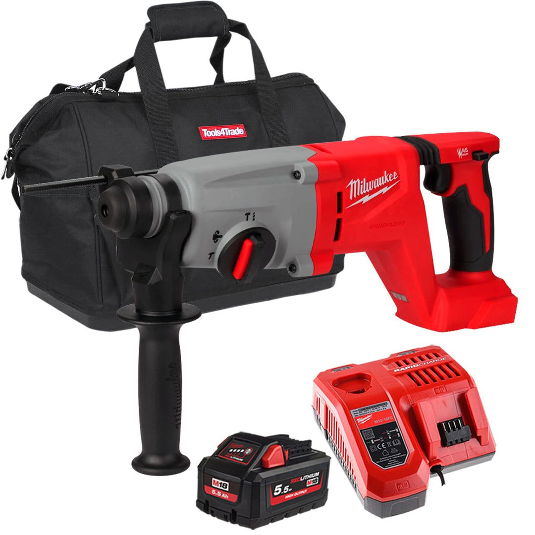 Milwaukee M18BLHACD26-0 18V Brushless SDS+ D-Handle Rotary Hammer Drill with 1 x 5.5Ah Battery Charger & Bag