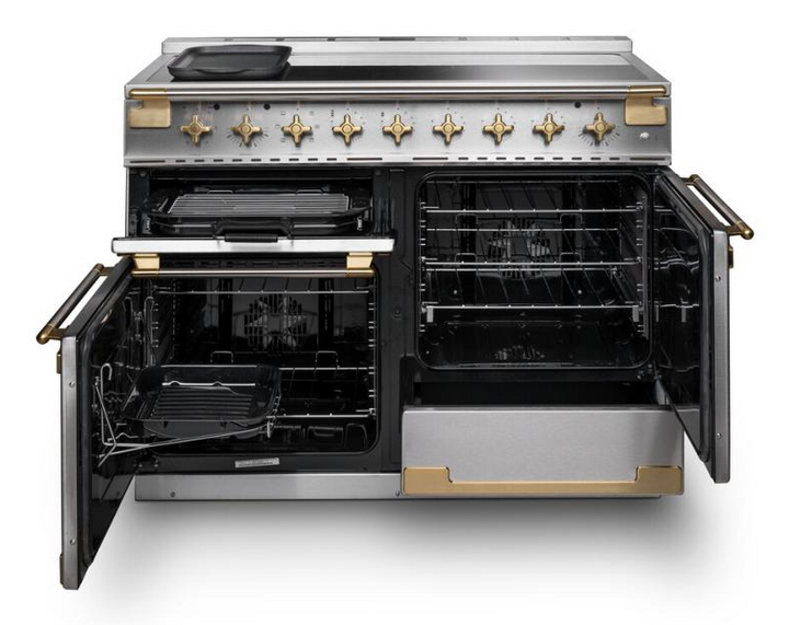 Rangemaster Elise Luxe 110 ELS110EISS/AB 110cm Wide Stainless Steel Induction Freestanding Range Cooker – Antique Brass Trim