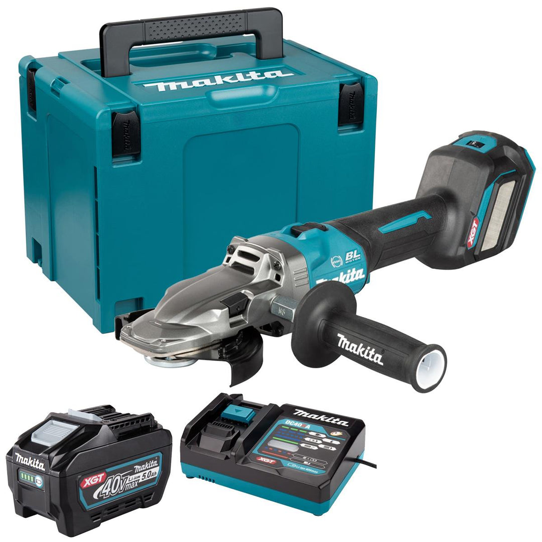 Makita GA055GZ01 40V Max XGT Brushless Angle Grinder with 1 x 5.0Ah Battery Charger & Case