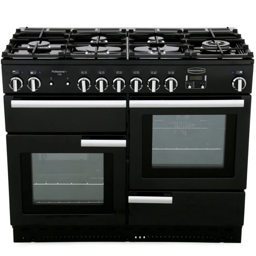 Rangemaster Professional Plus PROP110DFFGB/C 110cm wide Dual Fuel Range Cooker with Gas Hob - Black / Chrome