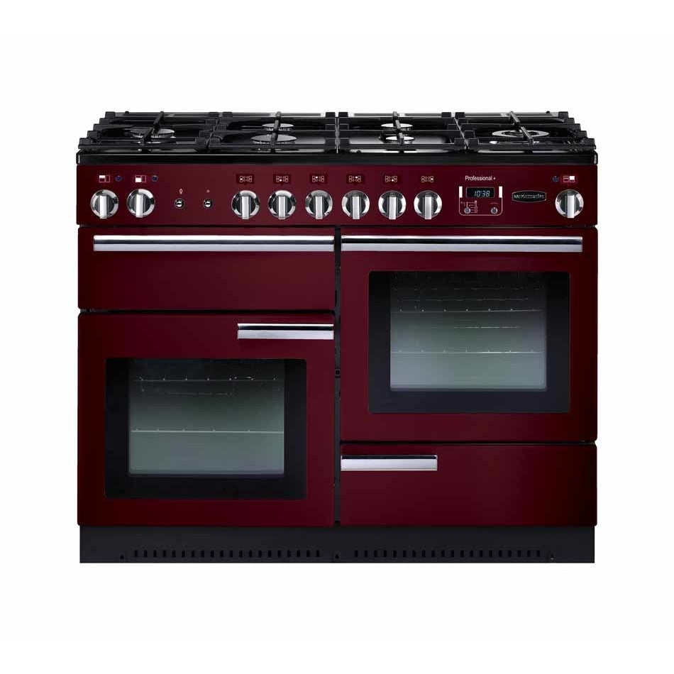 Rangemaster Professional Plus PROP110DFFCY/C 110cm wide Dual Fuel Range Cooker with Gas Hob - Cranberry / Chrome