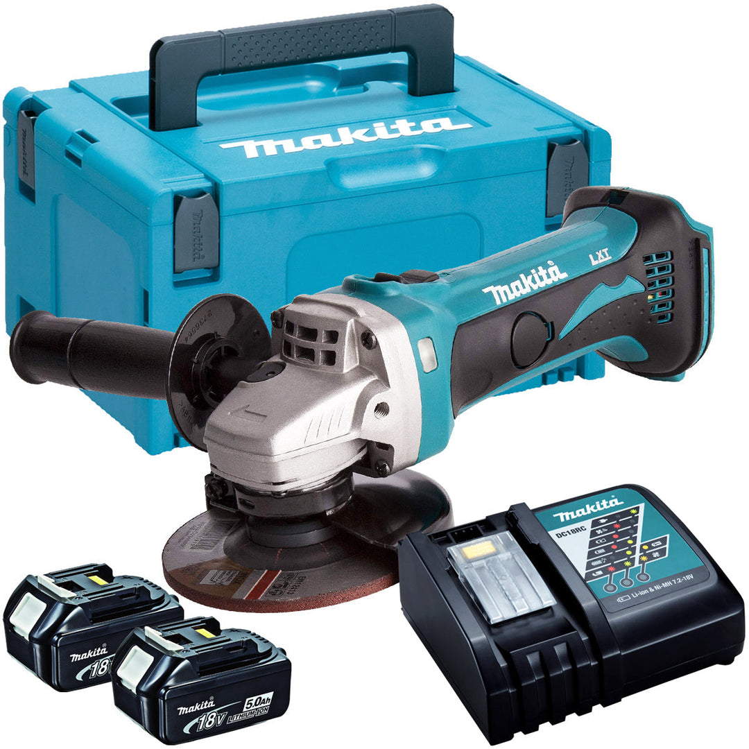 Makita DGA452Z 18V 115mm Angle Grinder with 2 x 5.0Ah Batteries &amp; Charger in Case