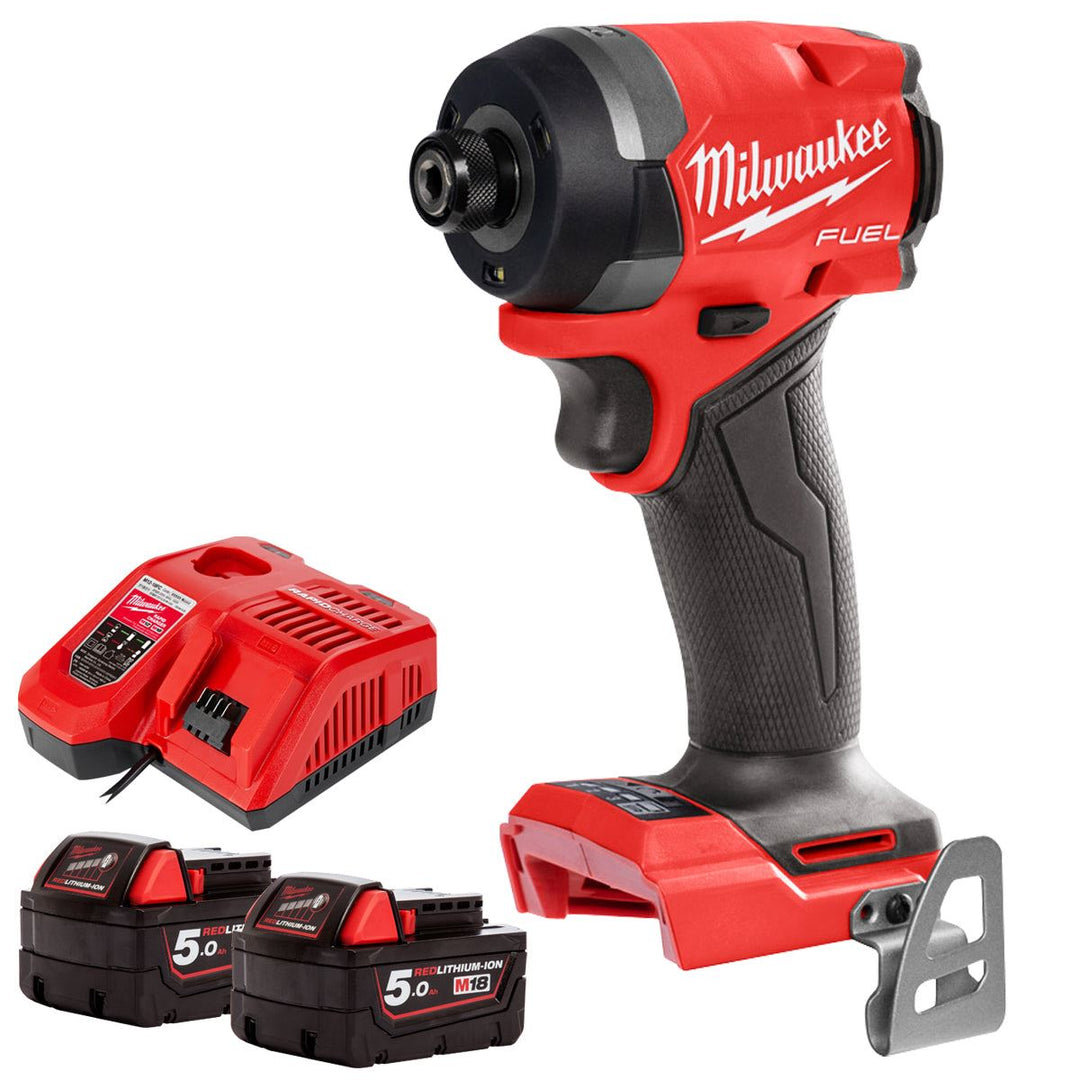 Milwaukee M18FID3-0 18V Fuel Brushless 1/4" Impact Driver with 2 x 5.0Ah Battery &amp; Charger
