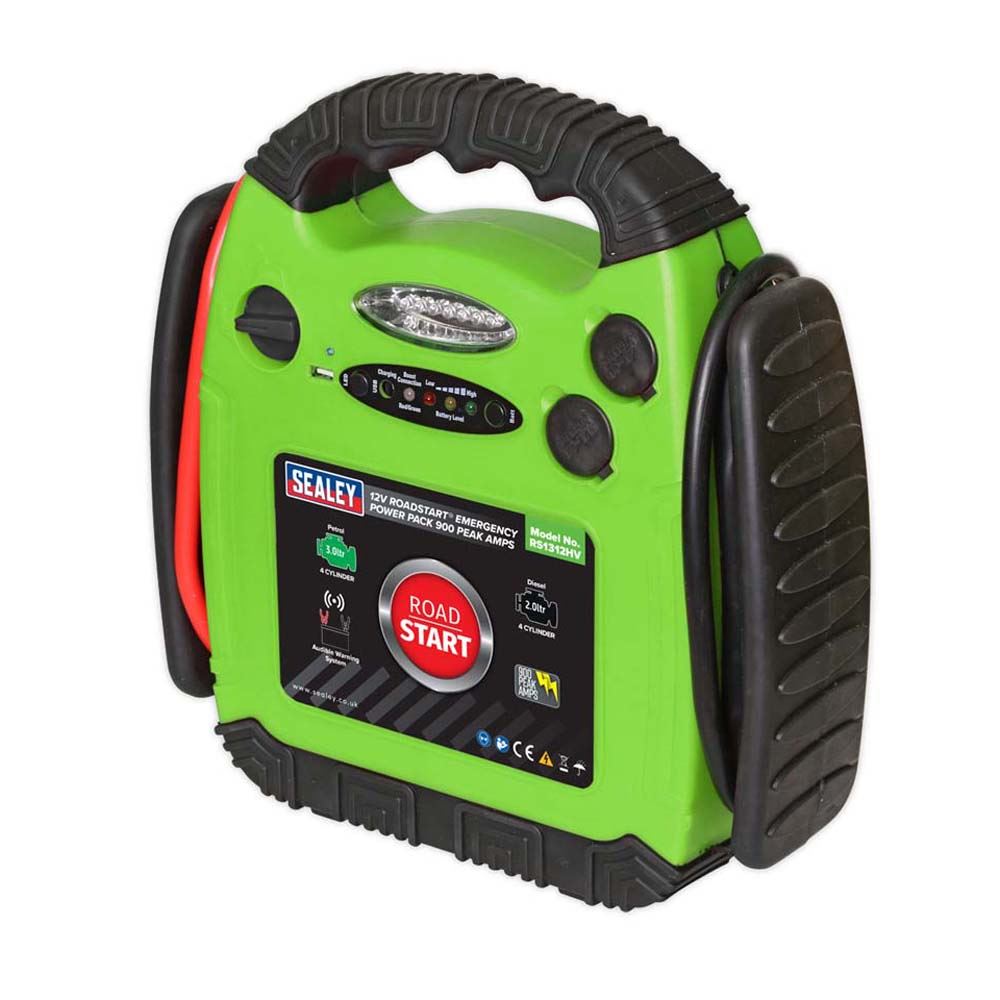 Sealey RS1312HV 12V Roadstart Emergency Power Pack 900A Amps Hi-Vis Green