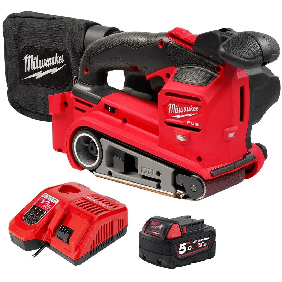 Milwaukee M18FBTS75-0 18V Fuel Brushless 75mm Belt Sander with 1 x 5.0Ah Battery &amp; Charger