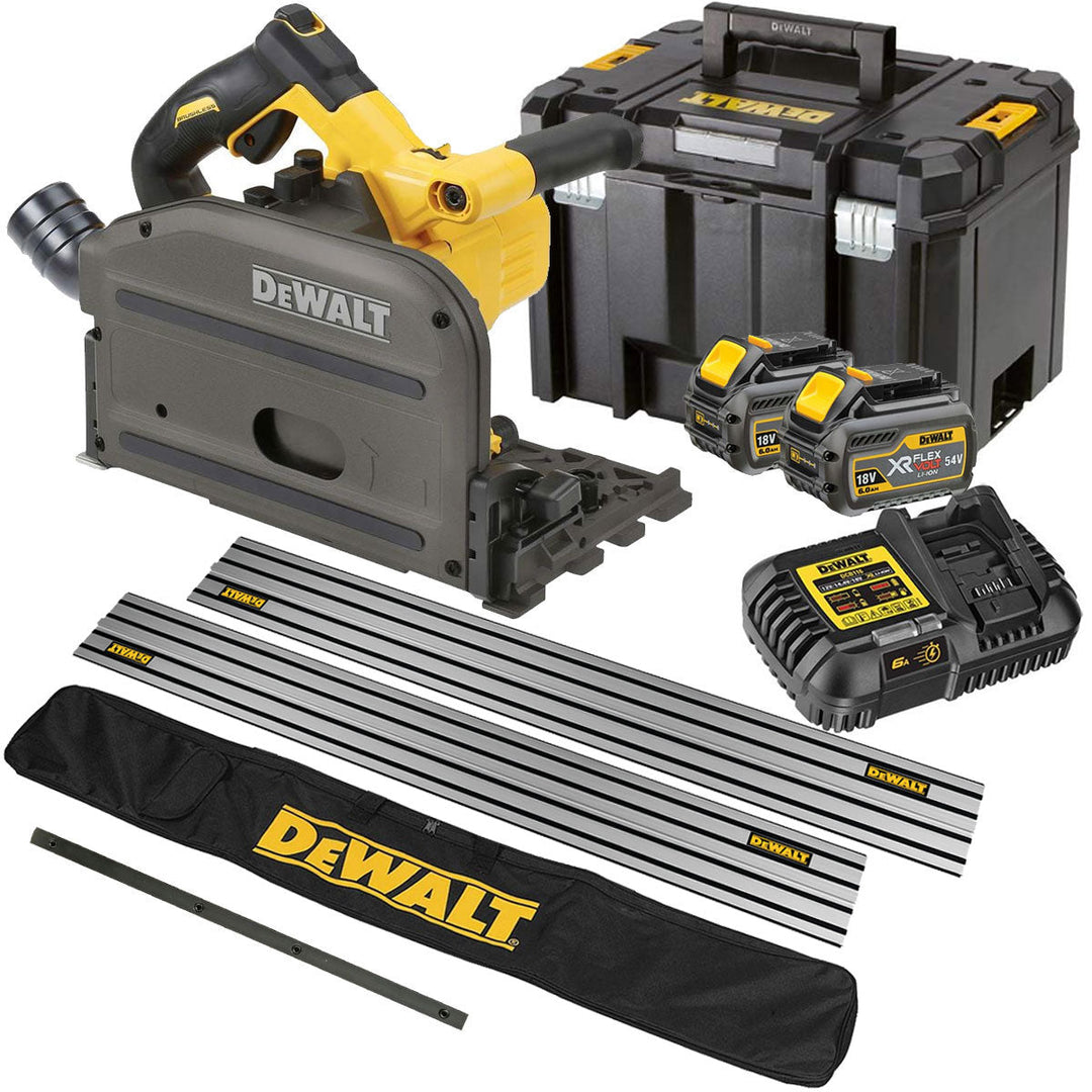 DeWalt DCS520T2 54V Flexvolt Brushless 165mm Plunge Saw with 2 x 6.0Ah Batteries & Charger in Case with Accessories