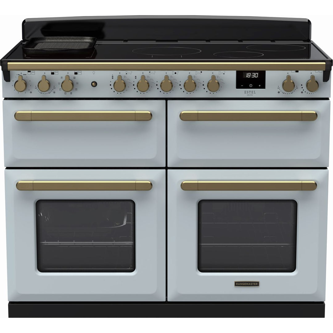 Rangemaster Estel Deluxe ESDLB110EIPMSB/AB1 110cm wide Electric Range Cooker with Induction Hob - Misty Blue / Antique Brass
