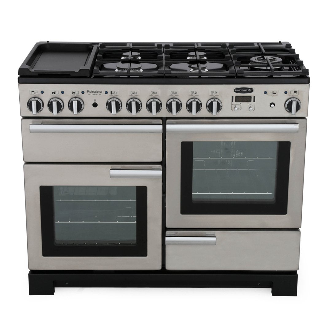 Rangemaster Professional Deluxe PDL110DFFSS/C 110cm wide Dual Fuel Range Cooker with Gas Hob - Stainless Steel