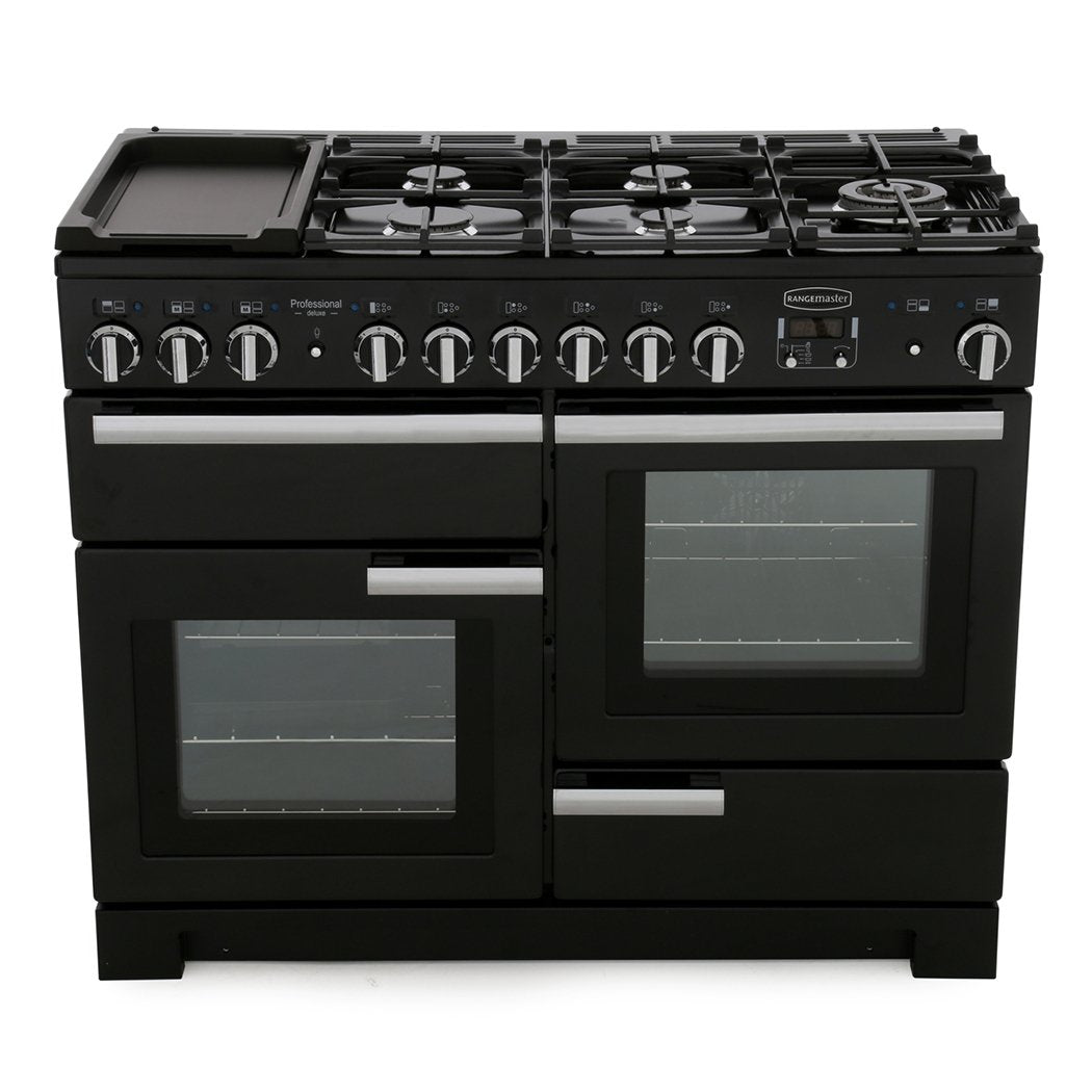 Rangemaster Professional Deluxe PDL110DFFGB/C 110cm wide Dual Fuel Range Cooker with Gas Hob - Black