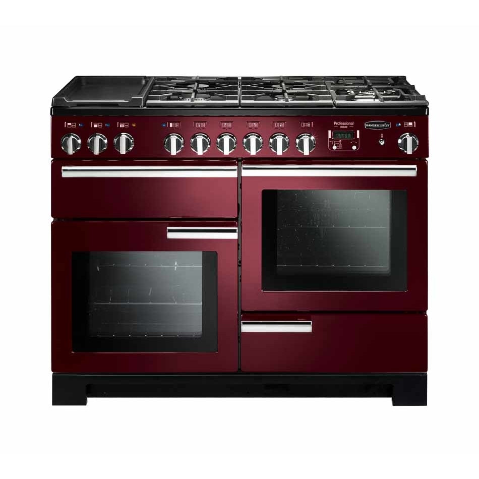 Rangemaster Professional Deluxe PDL110DFFCY/C 110cm wide Dual Fuel Range Cooker with Gas Hob - Cranberry