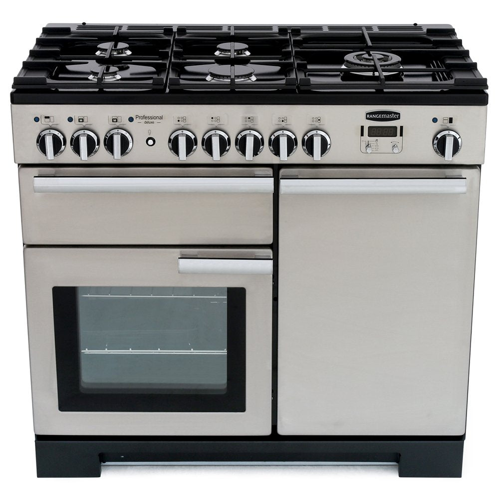 Rangemaster Professional Deluxe PDL100DFFSS/C 100cm wide Dual Fuel Range Cooker with Gas Hob - Stainless Steel