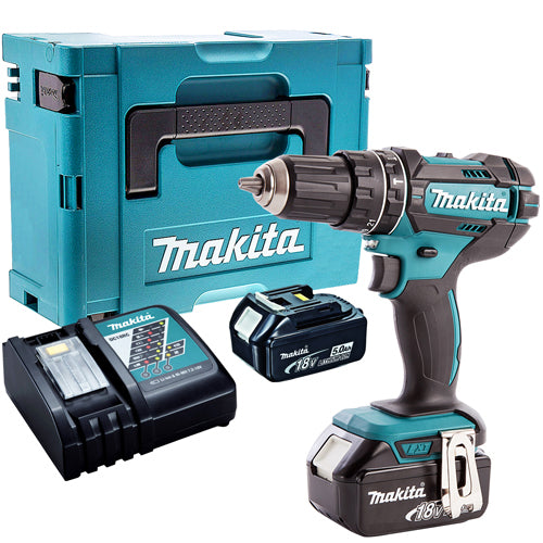 Makita DHP482Z 18V LXT Combi Drill with 2 x 5.0Ah Batteries &amp; Charger in Case
