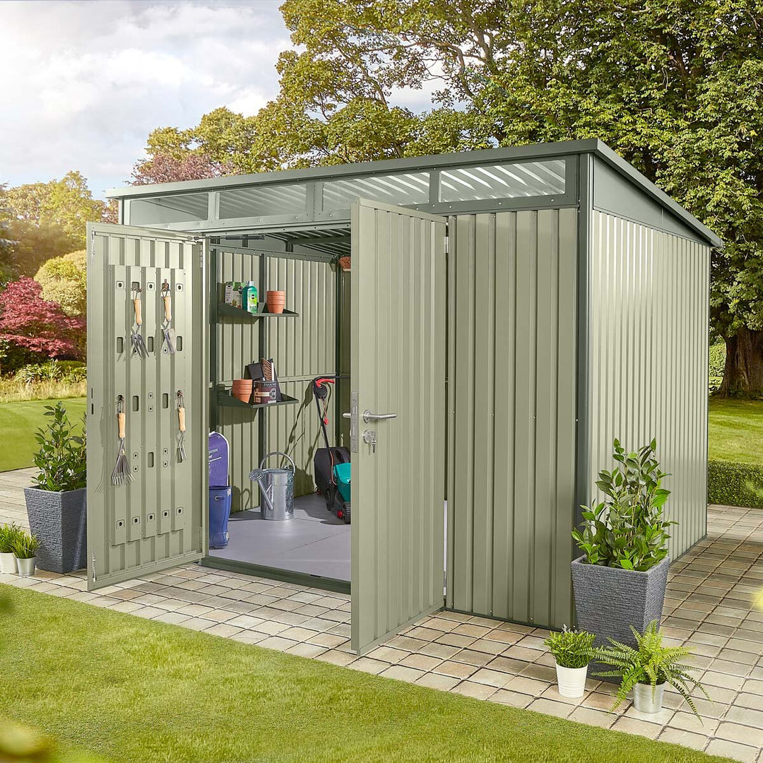 Stone Garden 10ft x 8ft (3m x 2.4m) Large Two Door Steel Shed in Green