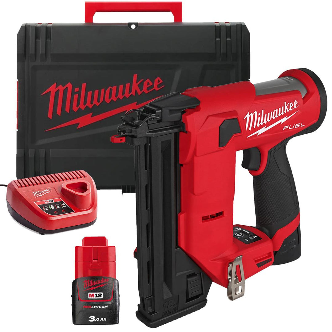 Milwaukee M12FCN18GS-0X 12V Brushless Bard Nailer with 1 x 3.0Ah Battery Charger & Case