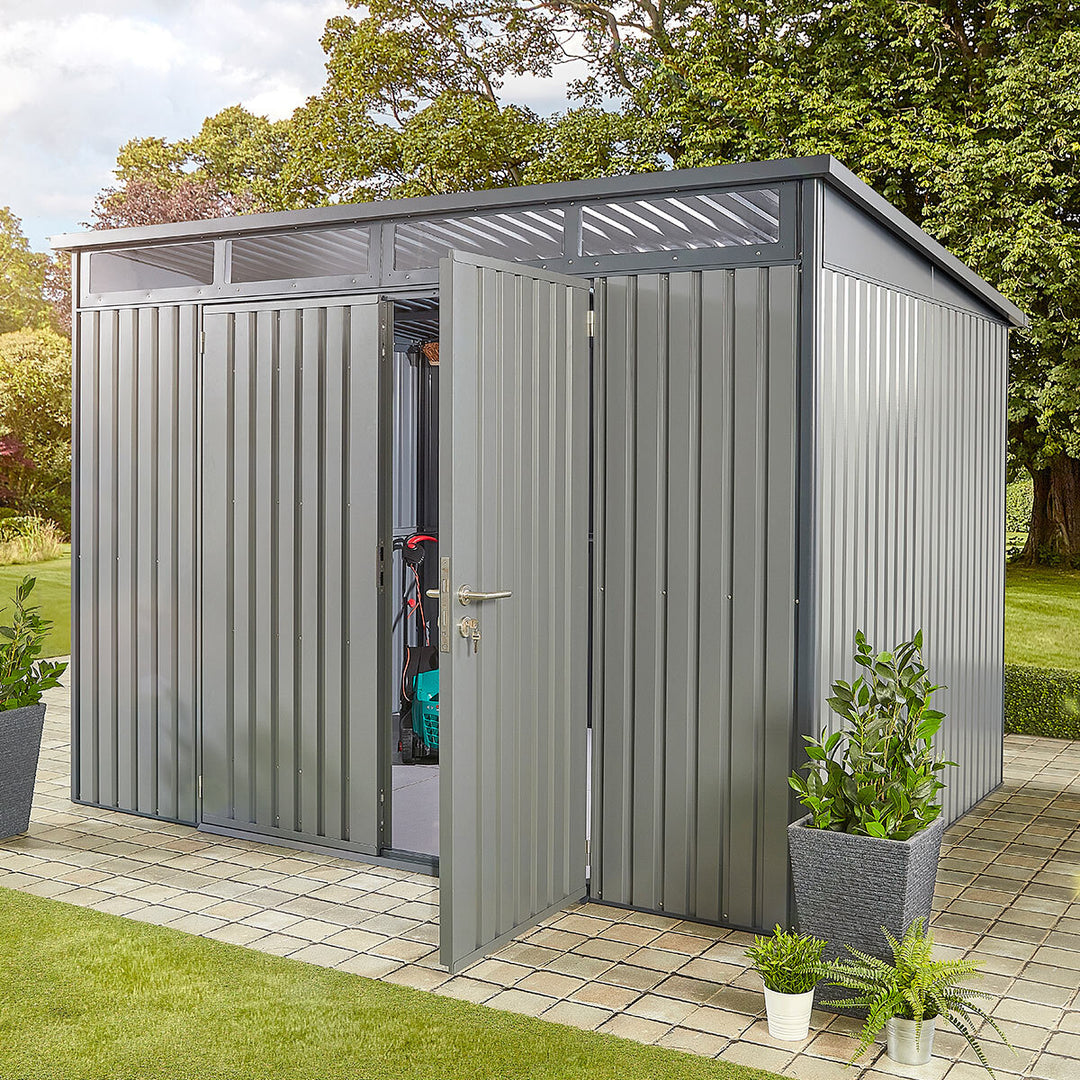 Stone Garden 10ft x 8ft (3m x 2.4m) Large Two Door Steel Shed in Grey