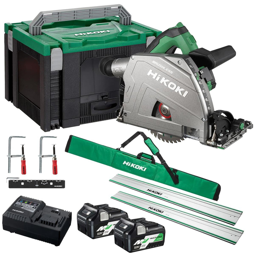 HiKOKI C3606DPAW2Z 36V MultiVolt Brushless 165mm Plunge Saw with 2 x 2.5Ah/5.0Ah Batteries with Guide Rail Kit