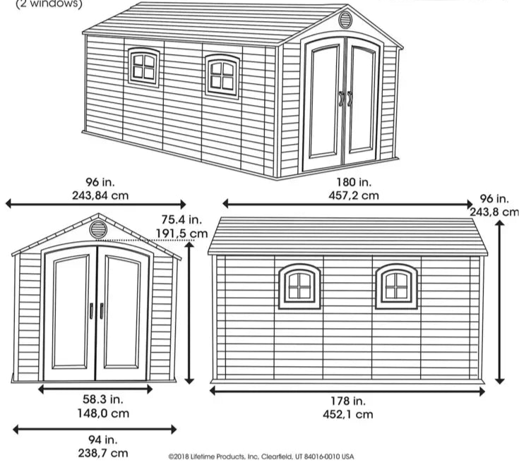 Life-times 8ft x 15ft (2.4 x 4.5m) Storage Shed - Model 60075