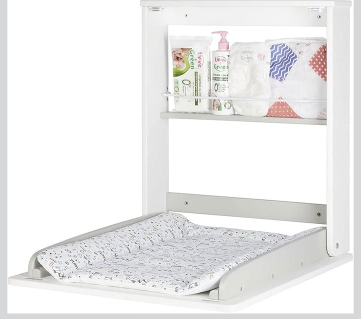 Badabulle Wall Mounted Changing Table, fold down baby changing unit with changing mat and storage