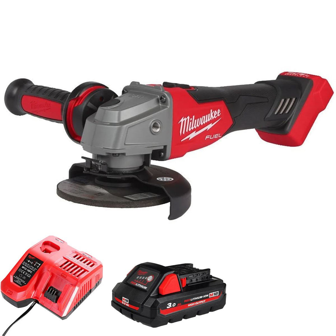 Milwaukee M18FSAG115X-0 18V Brushless 115mm Angle Grinder with 1 x 3.0Ah Battery & Charger