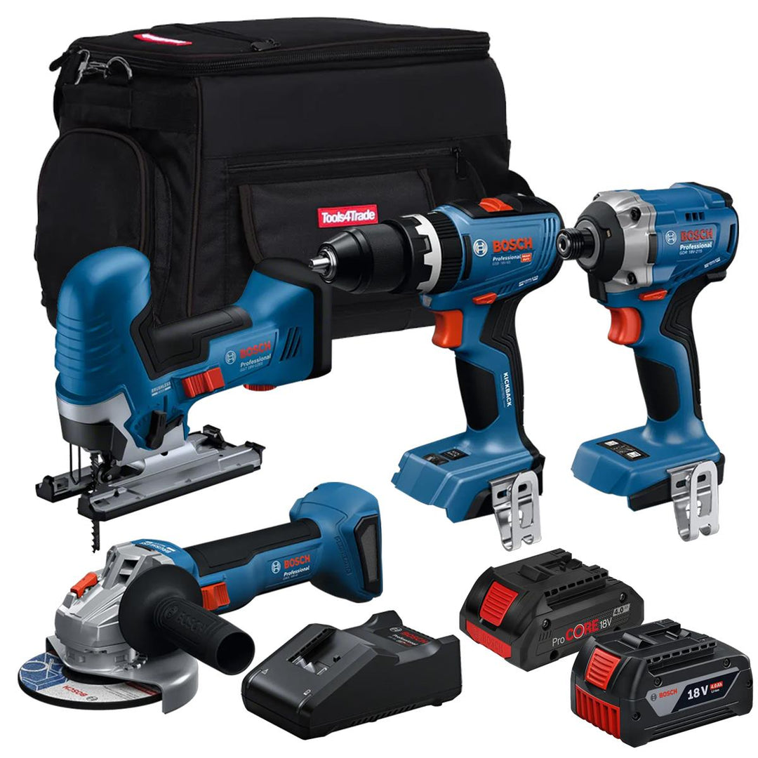 Bosch 18V 4 Piece Brushless Combo Tool Kit With 2 x Batteries & Charger T4TKIT-28126