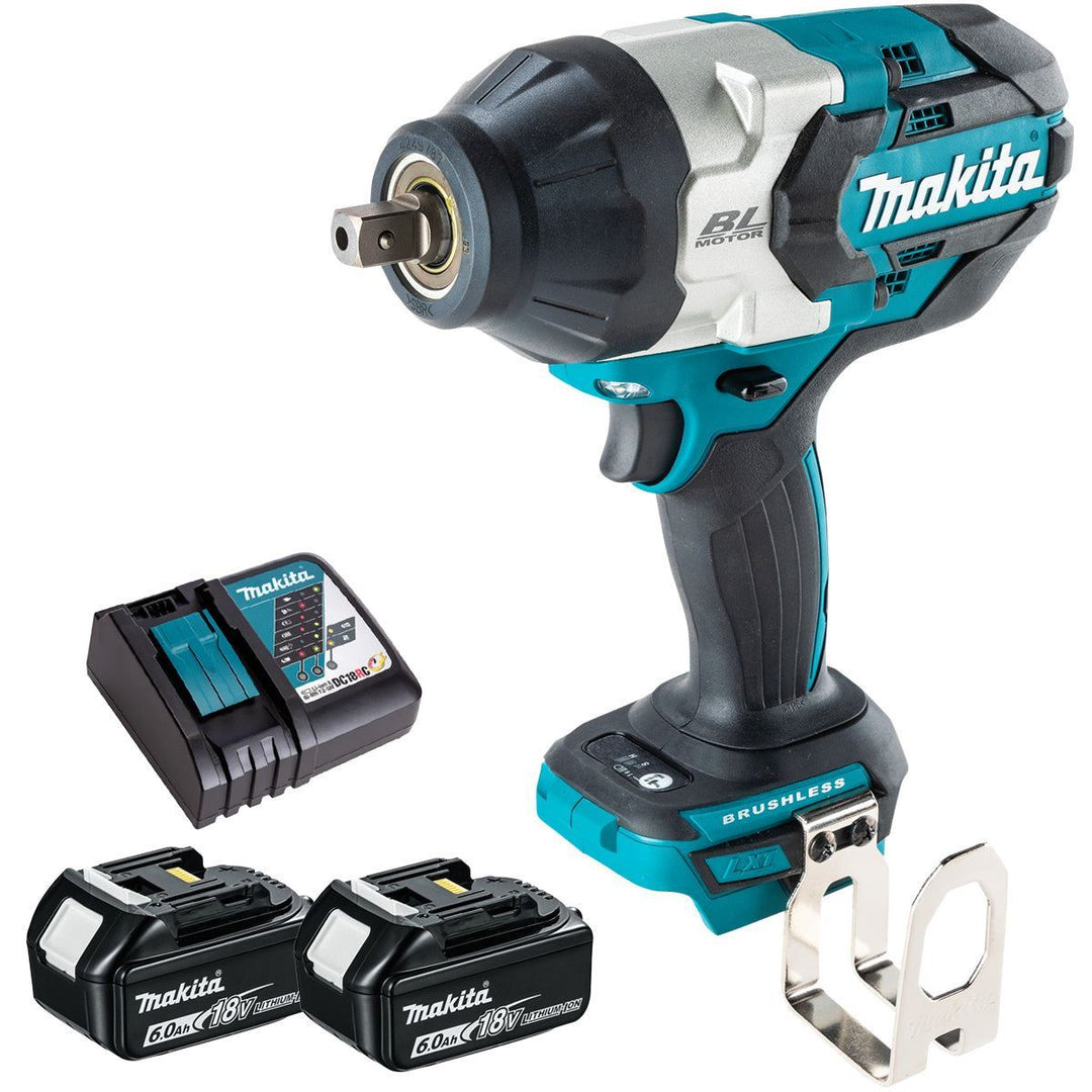 Makita DTW1004Z 18V Brushless 1/2" Impact Wrench with 2 x 6.0Ah Battery &amp; Charger