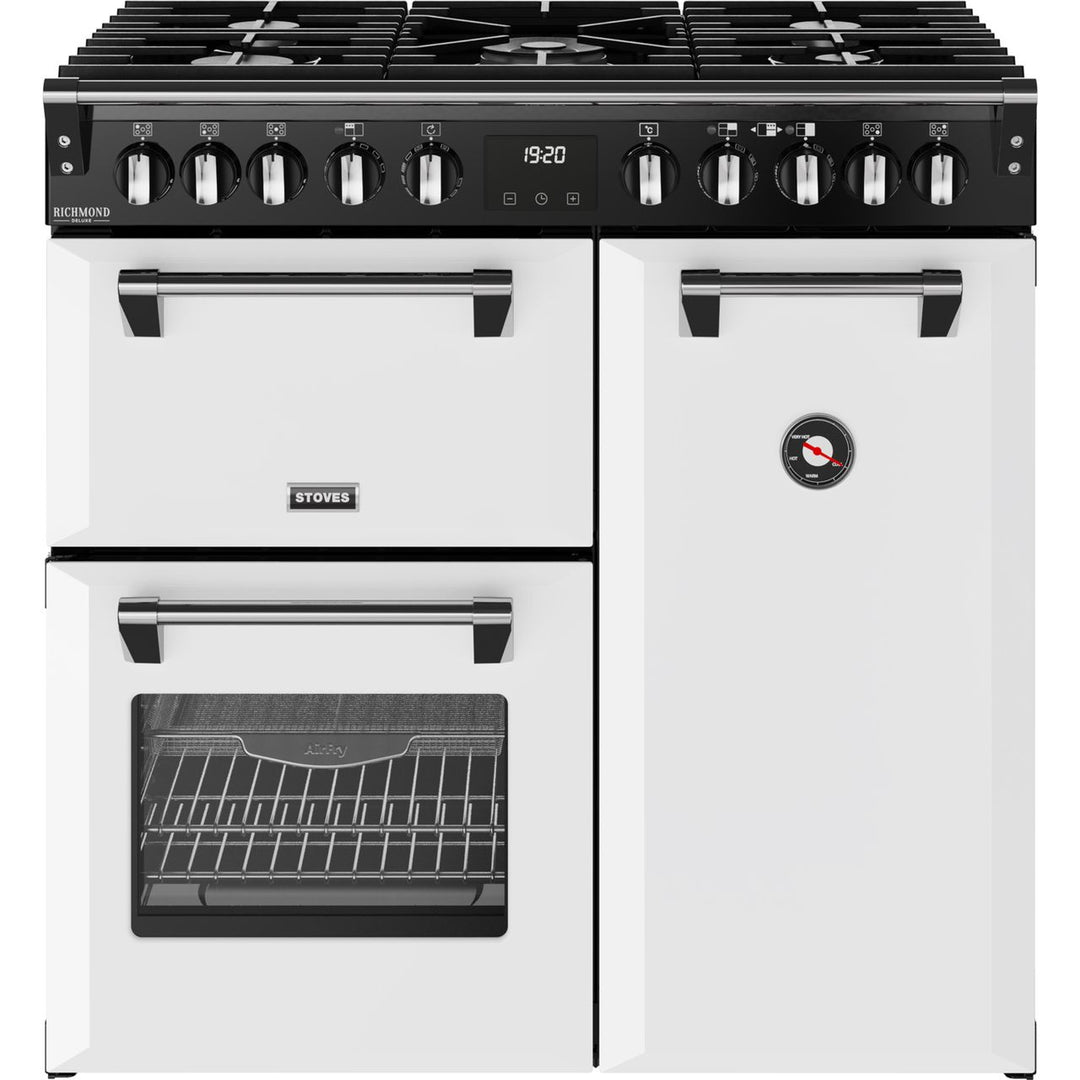 Stoves Richmond Deluxe 90DF 90cm wide Dual Fuel Range Cooker with Gas Hob - Ice White
