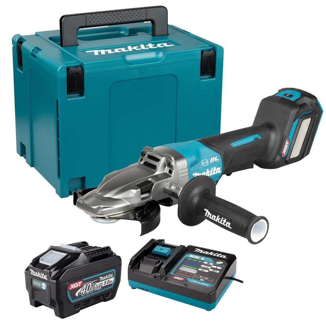 Makita GA056GZ01 40V Max XGT Brushless Angle Grinder with 1 x 5.0Ah Battery Charger & Case
