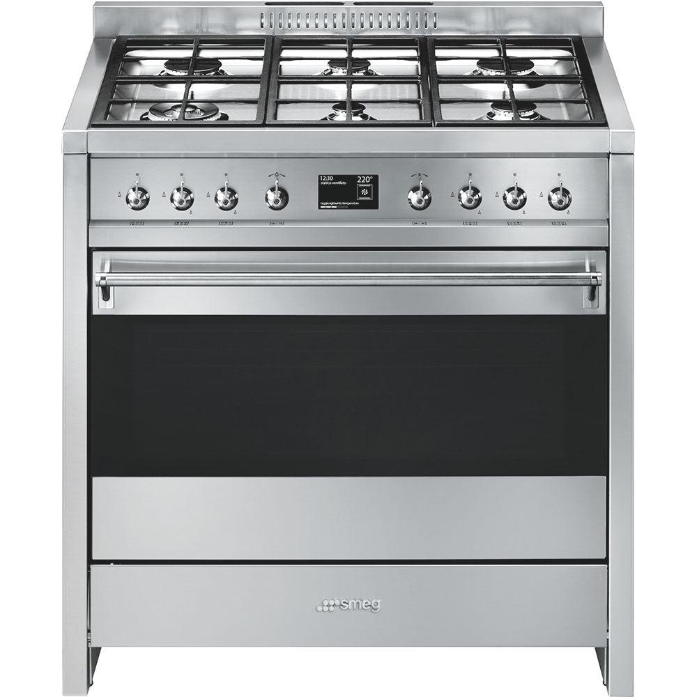 Smeg Opera A1-9 90cm wide Dual Fuel Range Cooker with Gas Hob - Stainless Steel