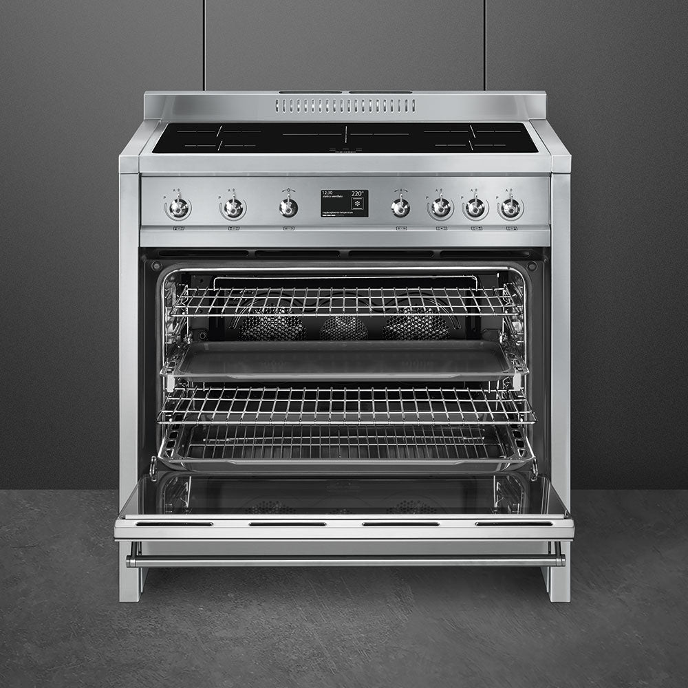 Smeg Opera A1PYID-9 90cm wide Electric Range Cooker with Induction Hob and Pyrolytic Cleaning - Stainless Steel
