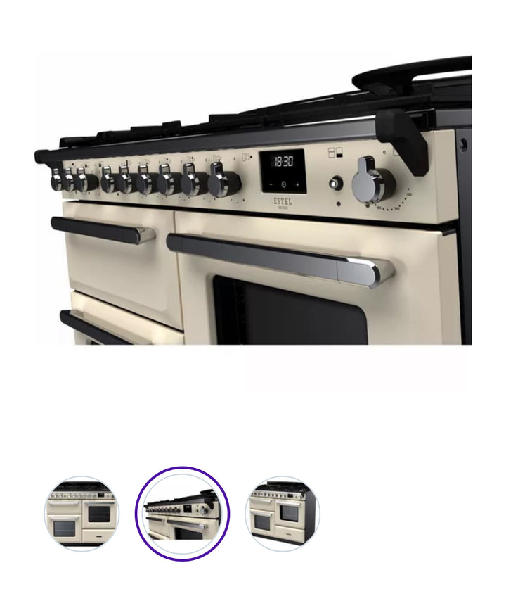 RANGEMASTER Estel Deluxe ESDLO110DFPPCR/CM1 110 cm Dual Fuel Range Cooker - Pale Cream & Chrome