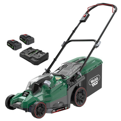 Webb 40V (2 x 20V) 38cm (15") Cordless Rear Roller Rotary Lawnmower 2 x 4.0Ah Batteries &amp; Charger
