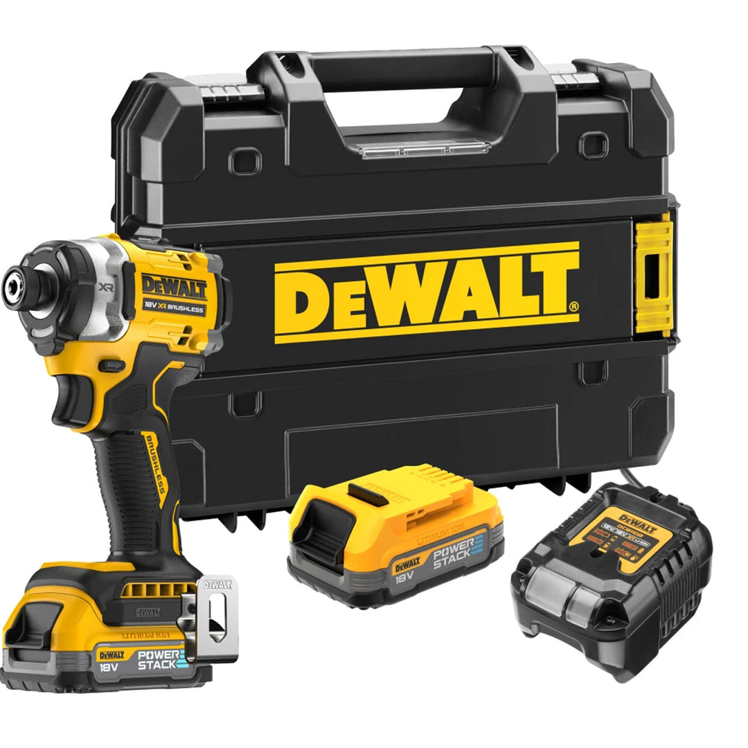 DeWalt DCF860E2T 18V Cordless Brushless Impact Driver 2 x 1.7Ah POWERSTACK Batteries Charger &amp; Kitbox