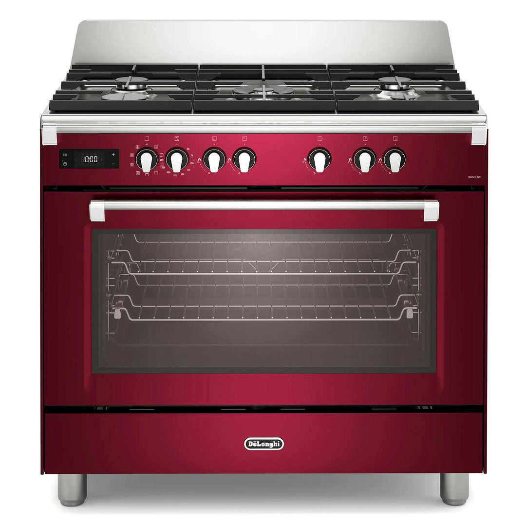 DeLonghi BS965MXR 90cm Wide Bassano Dual Fuel Range Cooker in Burgundy