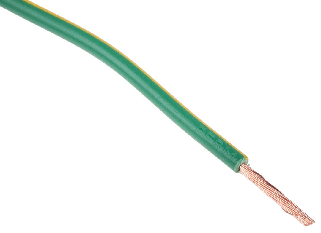 TieDex UK Green, Yellow 2.5 mm² Hook Up Wire, 13 AWG, 50 x 0.25 mm, 250 μm core strands, 100 m, Polyvinyl Chloride