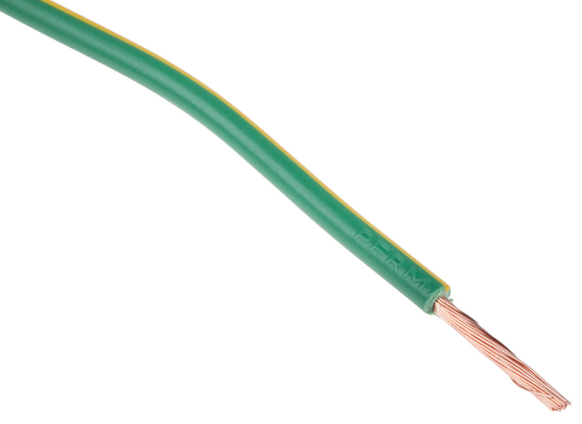 TieDex UK Green, Yellow 2.5 mm² Hook Up Wire, 13 AWG, 50 x 0.25 mm, 250 μm core strands, 100 m, Polyvinyl Chloride