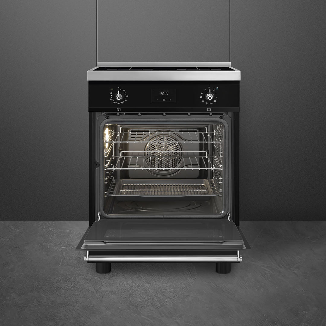 Smeg Concert C6IPBLT2 60cm Wide Electric Cooker with Induction Hoband Pyrolytic Cleaning - Black